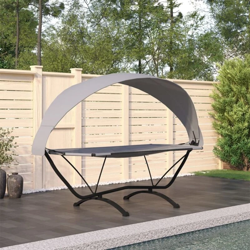 Image of VIDAXL Outdoor Lounge Bed with Canopy Grey Steel and Oxford Fabric Vidaxl 8720286672013