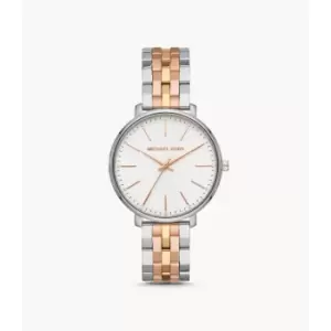 Image of Michael Kors Womens Pyper Three-Hand Tri-Tone Stainless Steel Watch - Tri-Tone