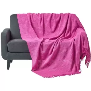 Image of Nirvana Slub Cotton Pink Throw, 150 x 200cm - Pink - Homescapes