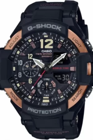 Image of Mens Casio G-Shock Aviator Master Of G Vintage Black And Alarm Chronograph Watch GA-1100RG-1AER