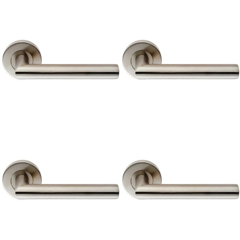 Image of Loops 4x PAIR Oval Shaped Mitred Bar Handle on Round Rose Concealed Fix Satin Steel Metallics