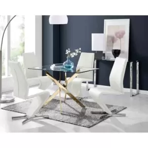 Image of Furniture Box Leonardo 4 Gold Dining Table and 4 White Willow Chairs