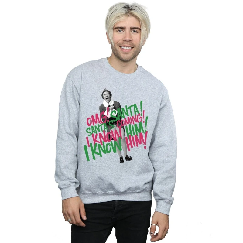 Image of Elf Elf Men Santa's Coming Sweatshirt in Grey Size: Small Grey S Male 5057736093214