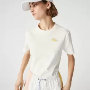 Image of Lacoste Womens Heritage Loose Fit Crew Neck Premium Cotton T-Shirt Size 8 White