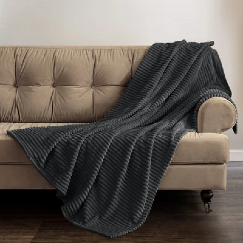 Image of Velosso Thermal Soft Ribbed Cord Throw Blanket For Sofa, Bed, Armchair, Couch - 150Cm X 200Cm, Charcoal
