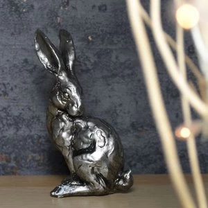 Image of Pair Of Silver Sitting Hares Ornaments 13cm