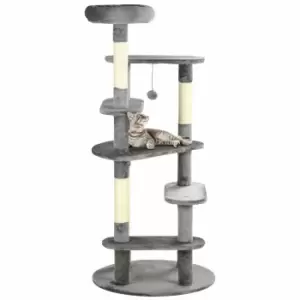 Image of PawHut 136cm Cat Tree for Indoor Cats, Modern Cat Tower with Scratching Posts, Bed, Toy Ball - Grey