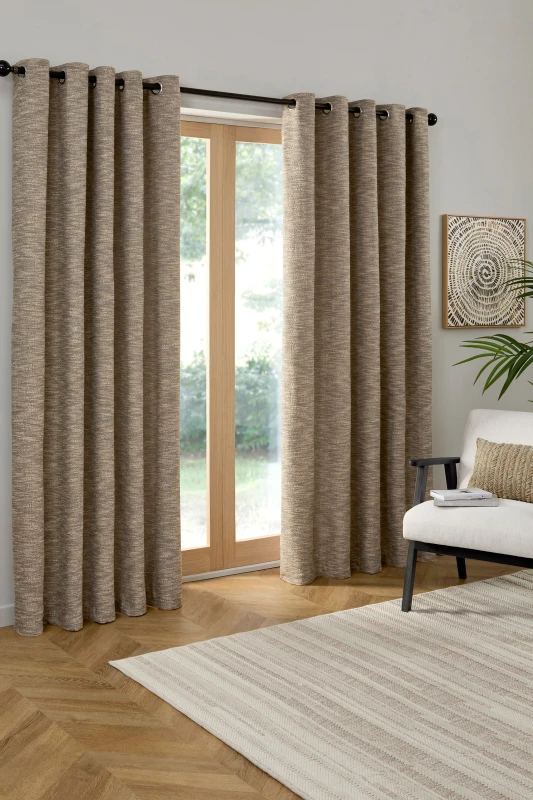 Image of Curtina Talon Jacquard Ready Made Eyelet Curtains Natural