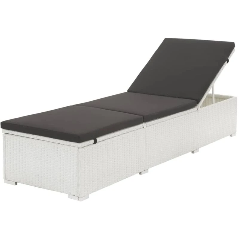 Image of VIDAXL Sun Lounger with Black Cushion Poly Rattan White Vidaxl 8720286663585