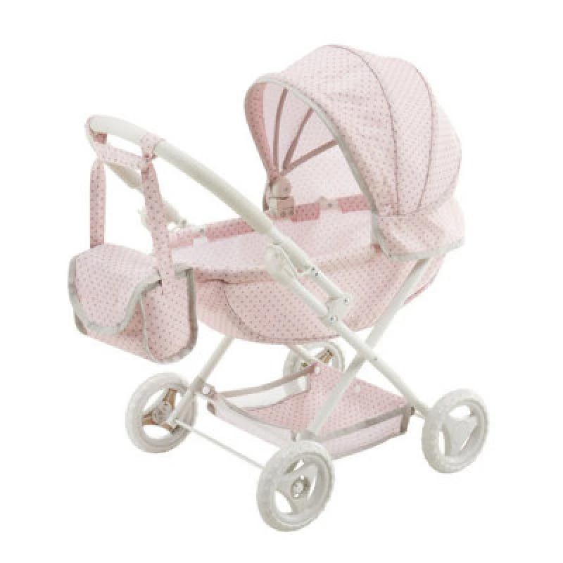 Image of Teamson Kids Polka Dot Stroller Pram For Baby Dolls & Stuffed Animals, Pink/grey
