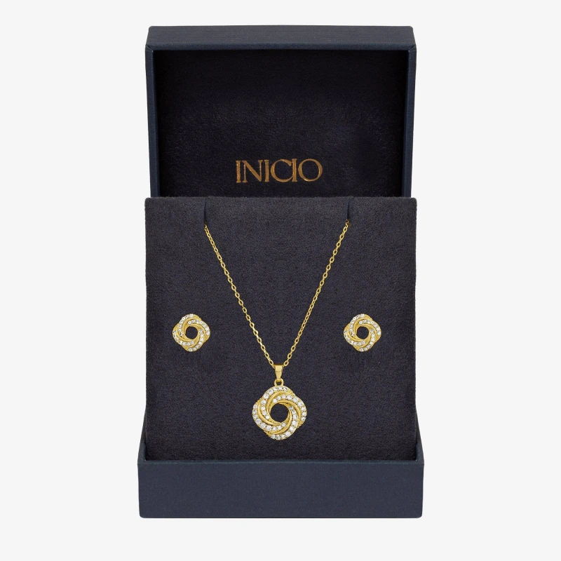 Image of Inicio Cubic Zirconia Open Knot Set - Gift Box Jewellery Sets One Size Gold 73380710000