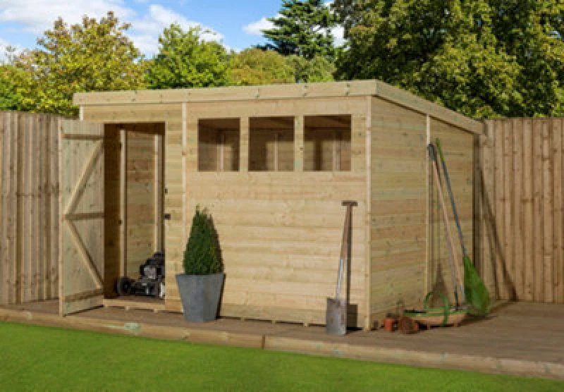 Image of Empire Sheds Empire 1500 Pent 10X8 Pressure Treated Tongue And Groove Wooden Garden Shed Door Left (10' X 8' / 10ft X 8ft) (10X8)