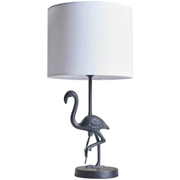 Image of Flamingo Matt Black Table Lamp with Drum Lampshade - White