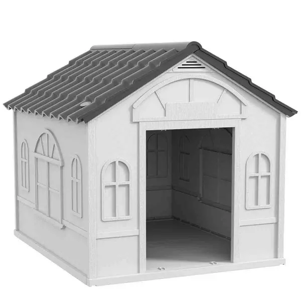 Image of PawHut Weather-Resistant Dog House for Large Dogs - Grey