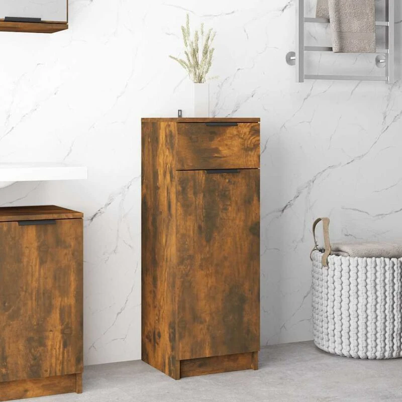 Image of Vidaxl Bathroom Cabinet Smoked Oak 32X34X90 Cm Engineered Wood, Brown 817057