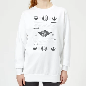 Image of Star Wars Yoda Sabre Knit Womens Christmas Sweatshirt - White - M