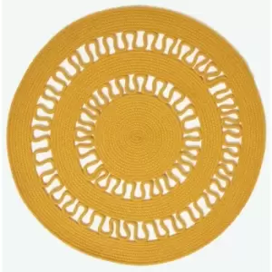 Image of Mustard Crochet Braided Rug 90cm Round - Yellow - Homescapes