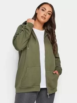 Image of Yours Raglan Zip Thru Hoodie Khaki, Green, Size 16, Women