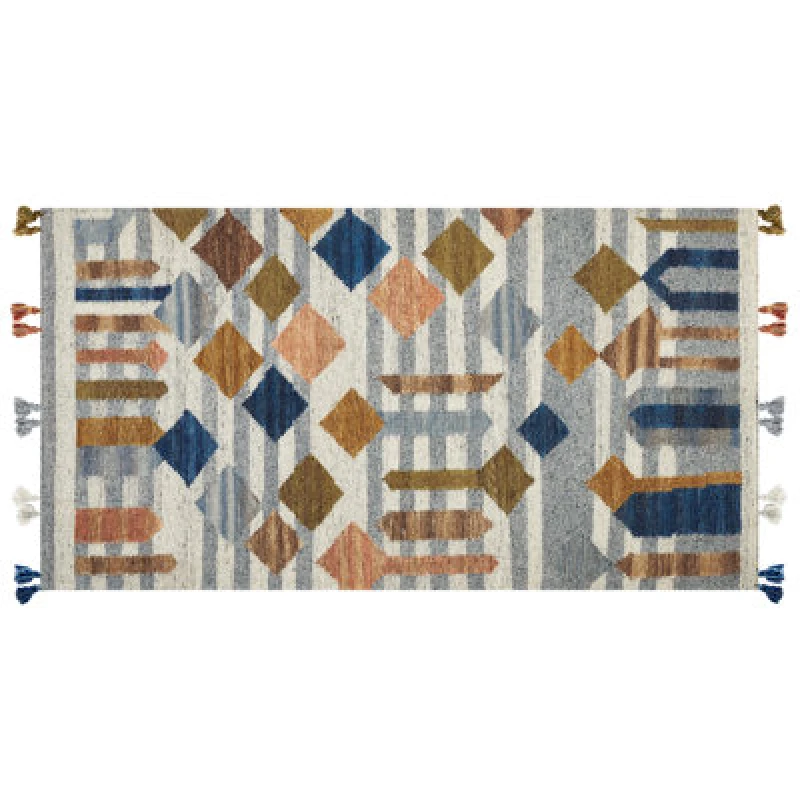 Image of Beliani Rug Kasakh Multicolour 80 X 150 Cm Wool Kilim