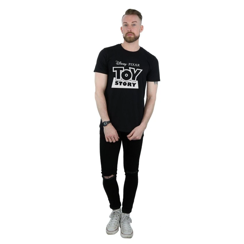 Image of Disney Men Toy Story Logo Outline T-Shirt in Black Size: Small Black S Male 5057245317887