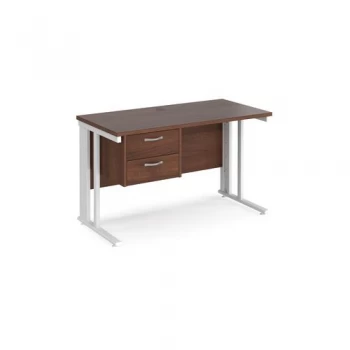 Image of Office Desk Rectangular Desk 1200mm With Pedestal Walnut Top With White Frame 600mm Depth Maestro 25 MCM612P2WHW