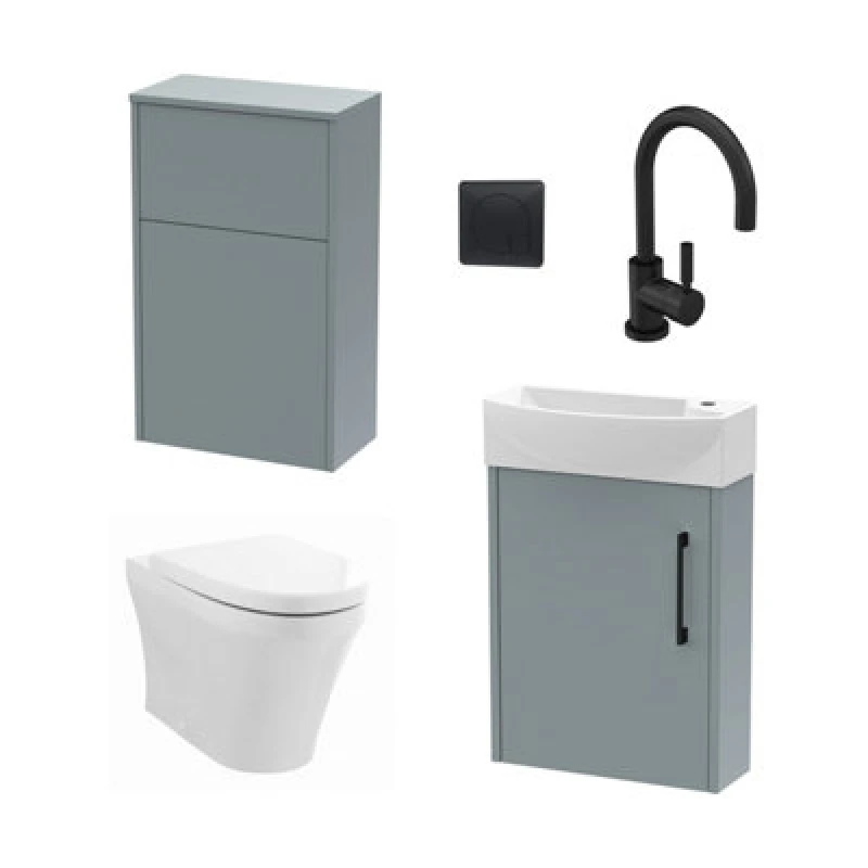 Image of Balterley Left Wall Hung Vanity Unit WC Cistern Toilet Tap Grey Black 440mm Grey