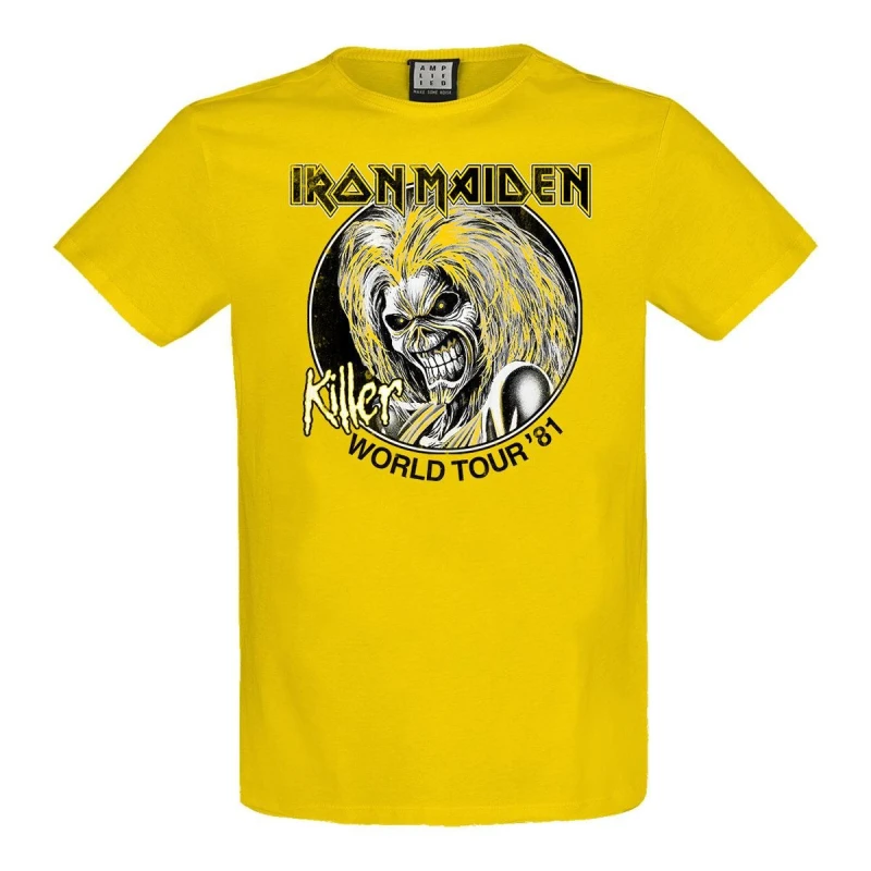 Image of Amplified Amplified Men Killer World Tour '81 Iron Maiden T-Shirt in Yellow Size: X-Small Yellow XS Male 5063238002678