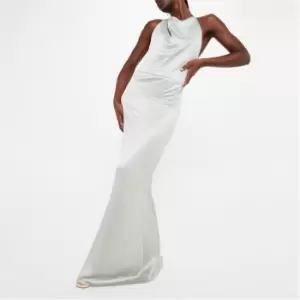 Image of Missguided Halterneck Satin Maxi Dress - Green