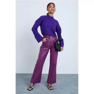 Image of I Saw It First Purple Faux Leather Straight Leg Trousers - Purple