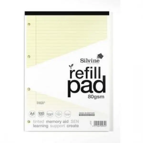 Image of Silvine Silvine SEN Refill Pad A4 With Tinted Coloured Papers 100 Page Ruled With Margin 4 Hole Punched Cream (Pack 6) - A4RPTINC A4RPTINC