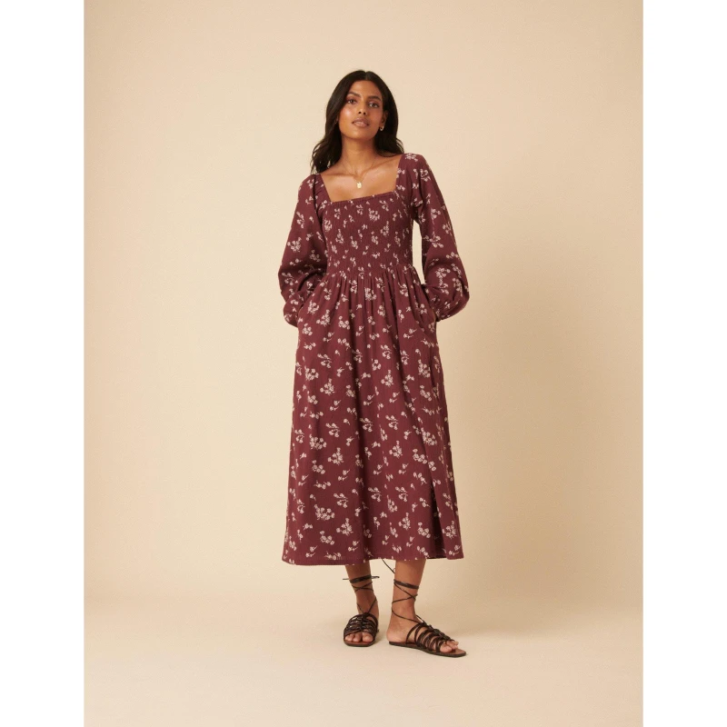 Image of Nobodys Child Longsleeve Imogen Midi Dress Burgundy female 8 (XS)