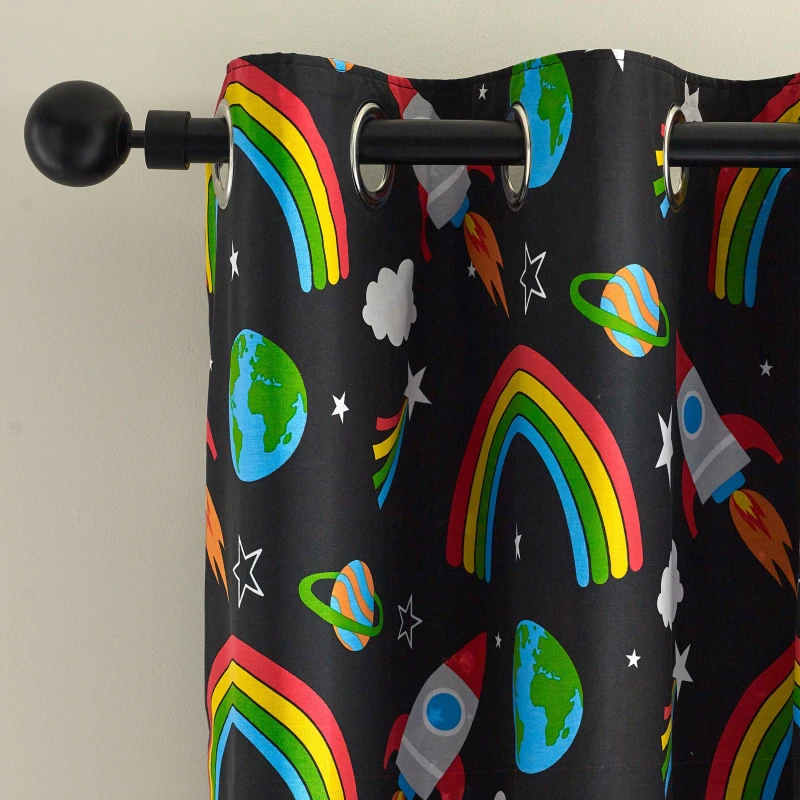 Image of Catherine Lansfield Rainbow Rockets Fully Reversible Eyelet Curtains Curtains 168x183cm Black 73128503002