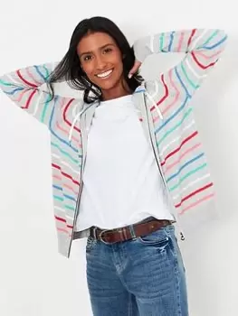 Image of Joules Witham Stripe Zip Through Hoodie - Grey, Multi, Size 14, Women