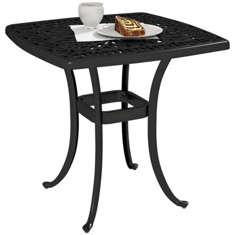 Image of Outsunny 54 x 54cm Aluminium Outdoor Garden Side Table w/ Umbrella Hole, Black 84G-045V00BK