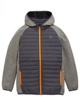 Image of Jack & Jones Junior Boys Essential Jersey Sleeve Padded Jacket - Grey Melange, Size Age: 8 Years