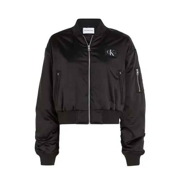 Image of Calvin Klein Jeans Cropped Satin Bomber Jacket - Black 8
