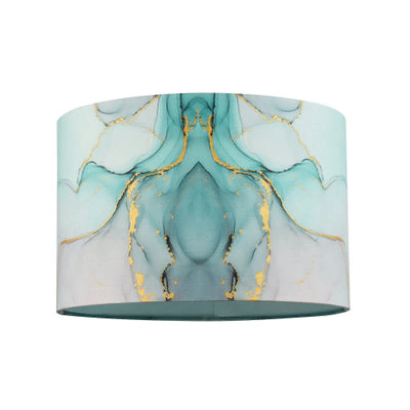 Image of Happy Homewares Drum Lamp Shade In Marble Effect Cotton Fabric Duck Egg Turquoise And Pink