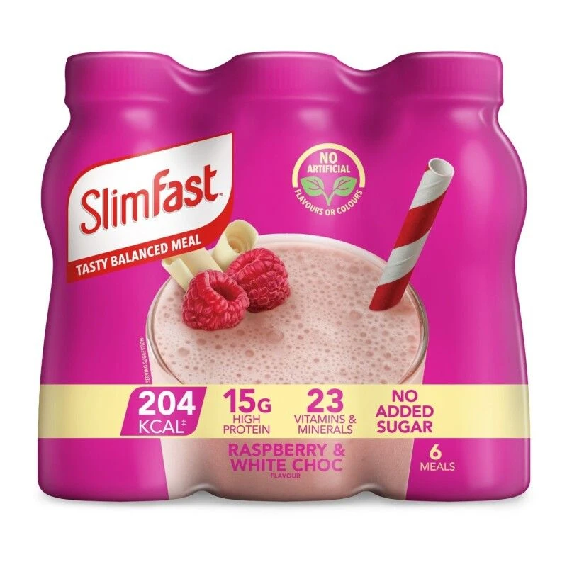 Image of SlimFast Milkshake Multipack Bottle Raspberry & White Chocolate 6x325ml Clear