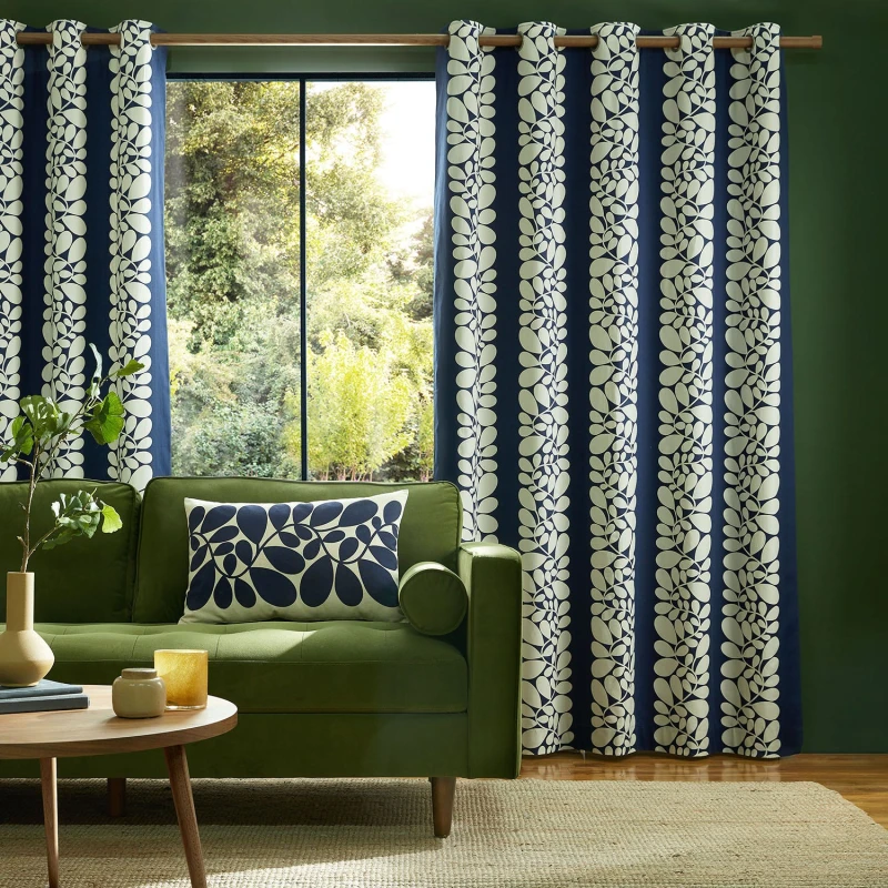 Image of Orla Kiely Sycamore Stripe Eyelet Curtains, 229 x 229cm, Space Blue