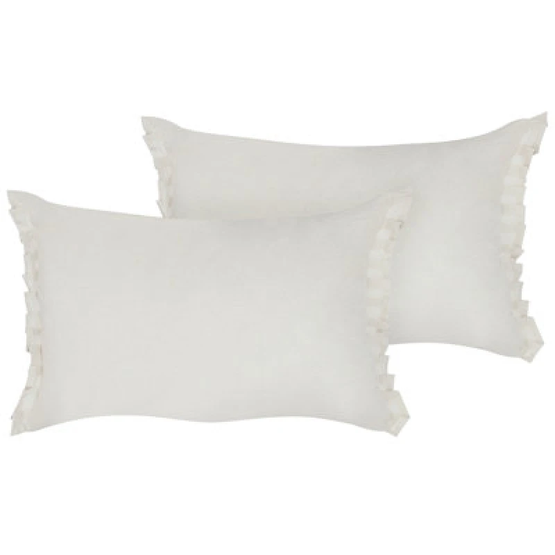 Image of Beliani Set Of 2 Decorative Cushions Sassafras Linen 30 X 45cm Off-White Solid