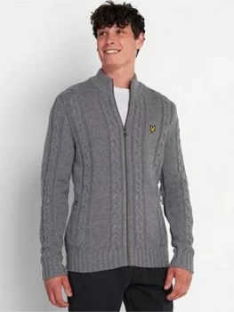 Image of Lyle & Scott Heavy Cable Knit Crew Neck - Grey Marl