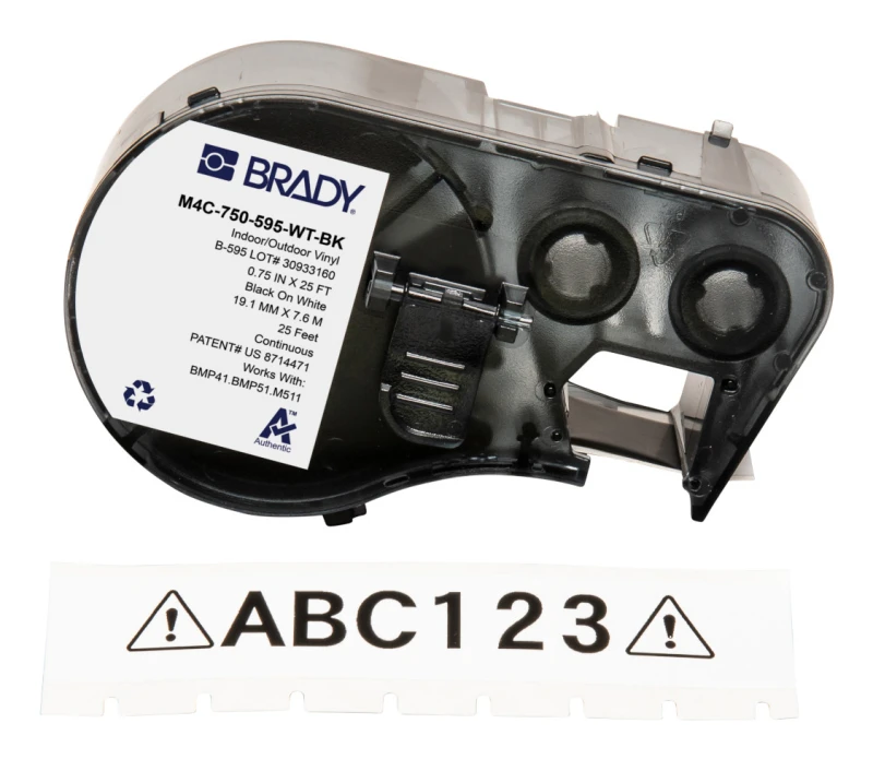 Image of Brady M4C-750-595-WT-BK printer label Black. White Self-adhesive print