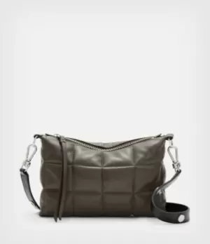 Image of AllSaints Womens Eve Leather Quilted Crossbody Bag, Olive