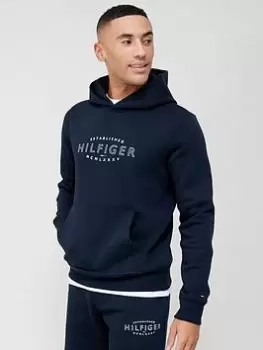Image of Tommy Hilfiger Curved Logo Overhead Hoodie - Navy Size M Men