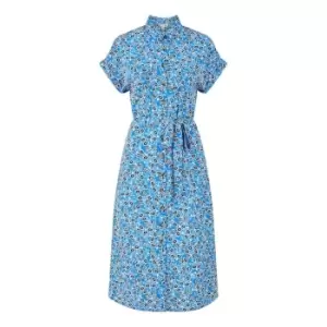 Image of Yumi Blue Floral Shirt Dress - Blue