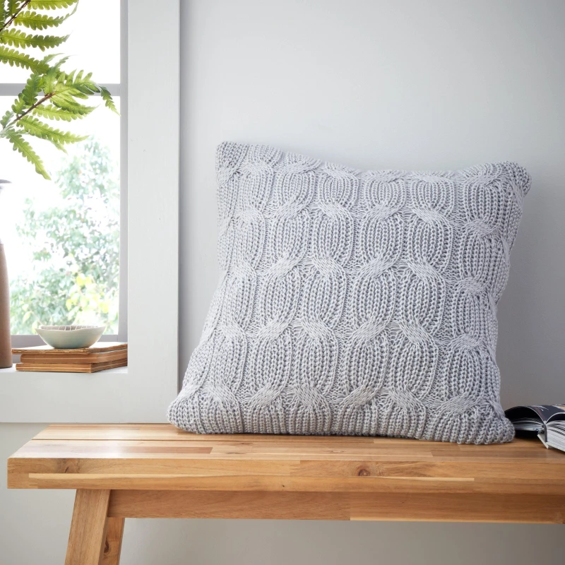 Image of Catherine Lansfield Chunky Marl Knit 45cm x 45cm Filled Cushion Silver
