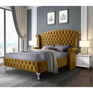 Image of President Upholstered Beds - Plush Velvet, Super King Size Frame, Mustard - Mustard