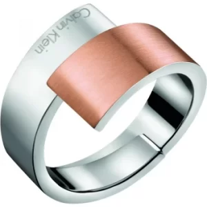 Image of Ladies Calvin Klein Two-Tone Steel and Rose Plate Size J Intense Ring