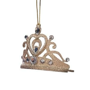 Image of Gold Glitter Crown Tree Decoration with Crystals