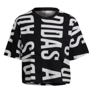 Image of adidas Essentials Oversized Allover Print Cropped T-Shirt - Black